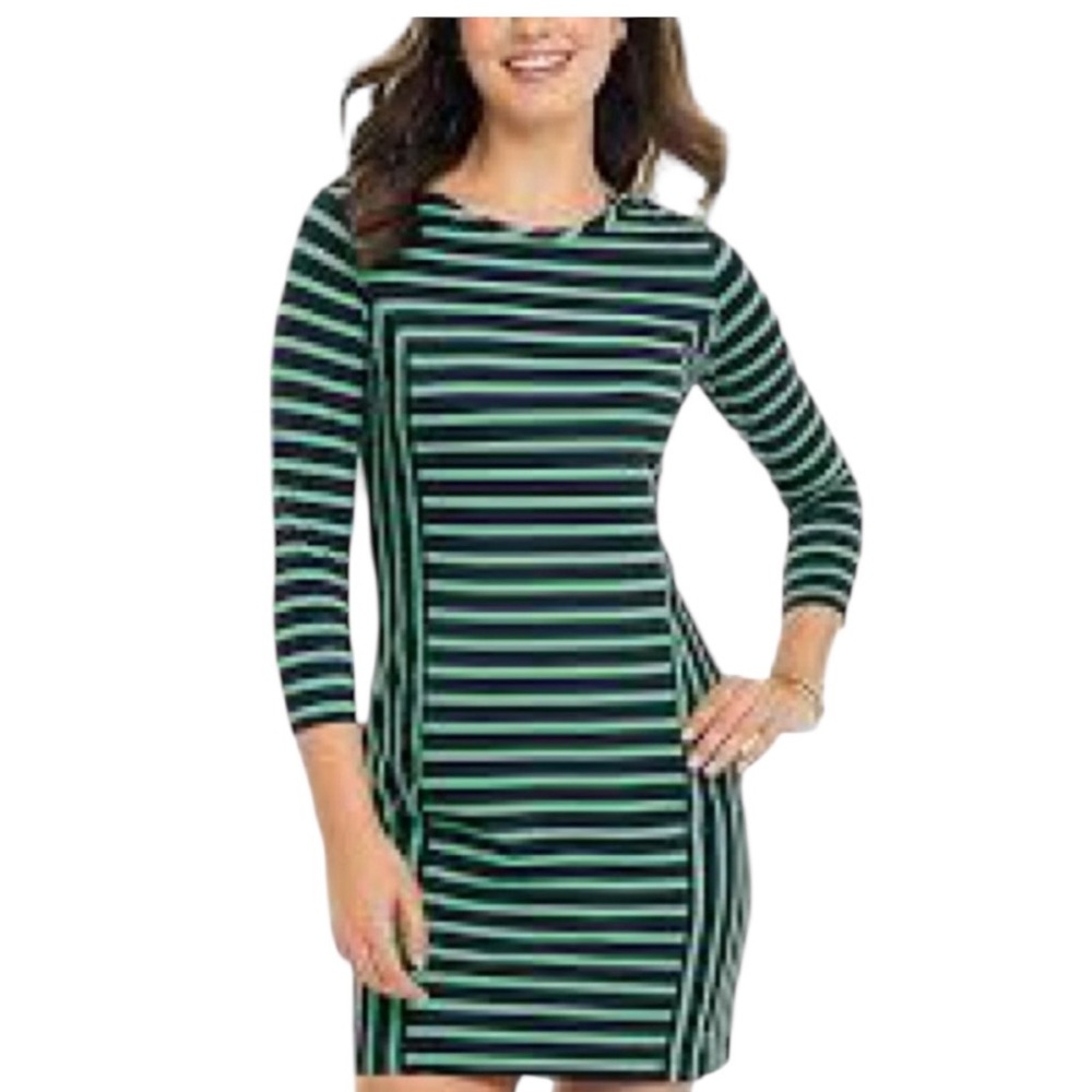 SOUTHERN TIDE NWT Pippa Perf Striped Knit Dress Size Large in Foliage Green